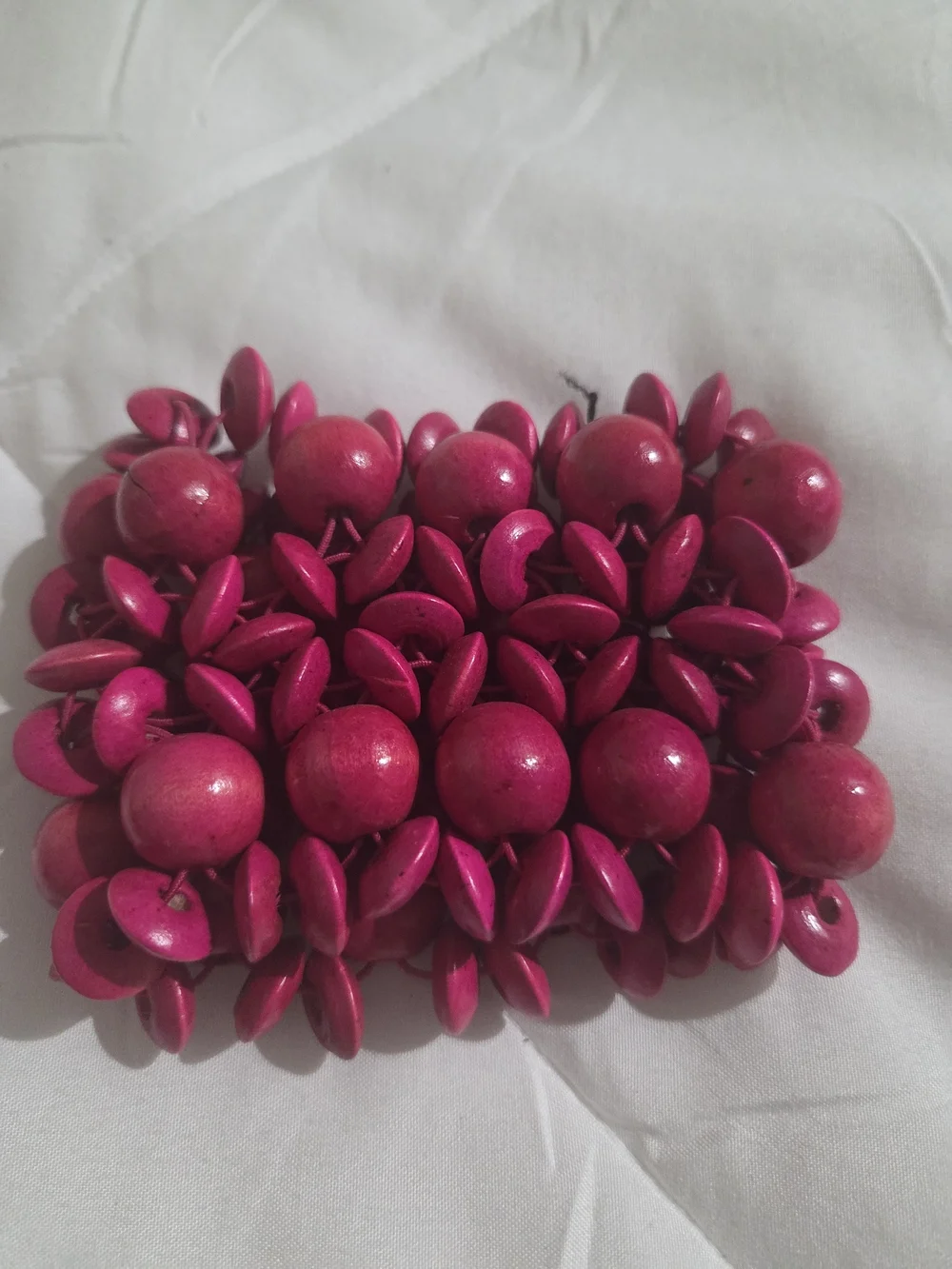 Handcrafted Hot Pink Wooden Bead Bracelet - Women Accessories
